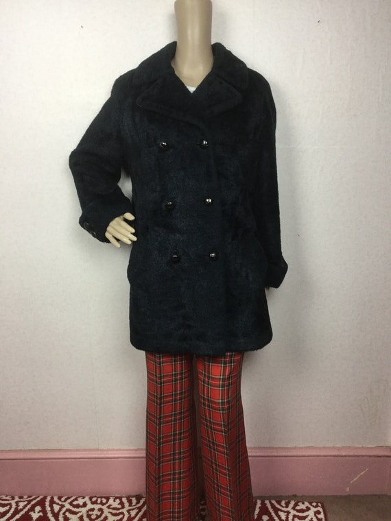 Vintage 60s Black Faux Coat,1960s Faux Mink Jacket