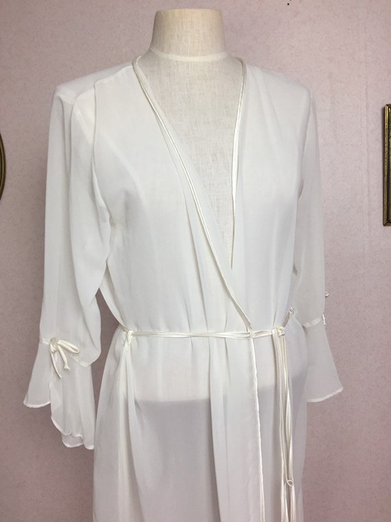 Vintage 80s Ivory sheer Peignoir  , 19 Ivory chif… - image 7