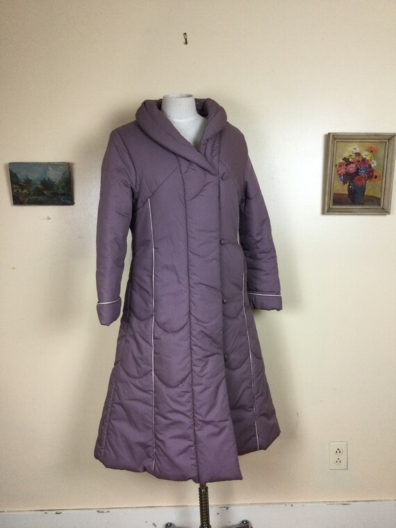 Vintage Lavender Long PUFFER , Coat, 70s outerwear