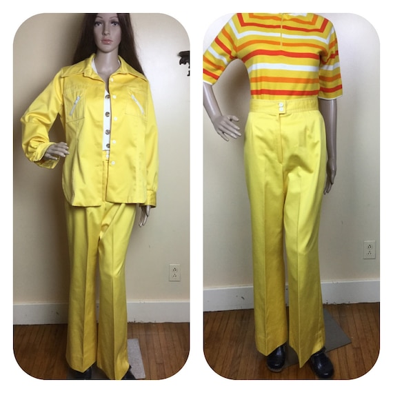 70S Two piece suit yellow 70s High waist bell b
