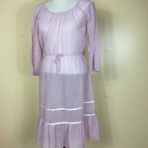 Vintage 70s lavender polka dot prairie dress , Sm M image 4