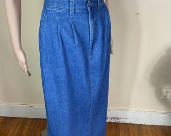 Vintage 80s LEE Denim Maxi Skirt, High Waist, Back Slit