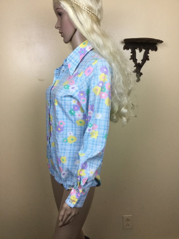 70s Floral Bodysuit Pastel Spring Shirt,Flower Po… - image 5