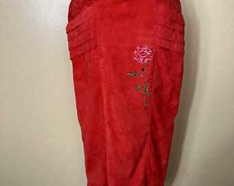 vintage des années 70 en daim bagatelle jupe midi en daim rouille la plus douce à la taille, jupe, taille haute SM