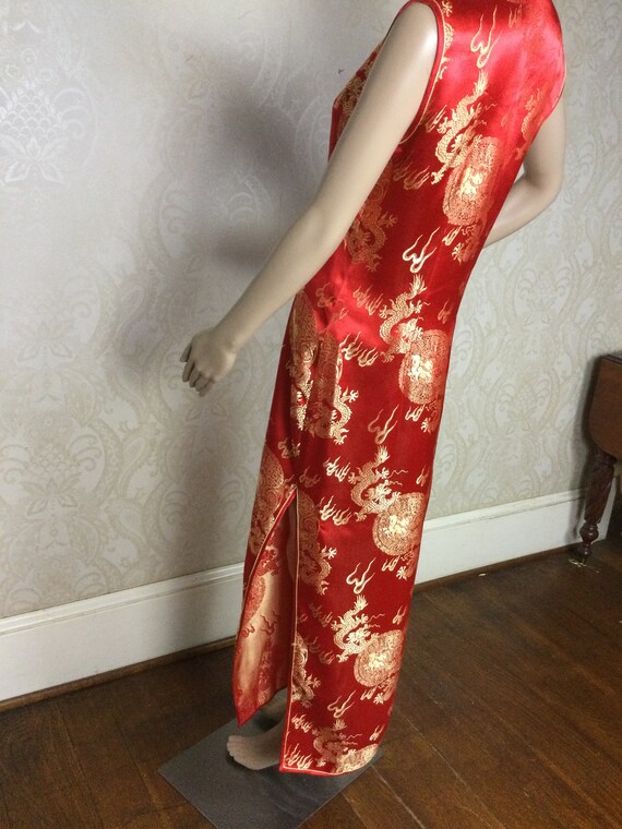 Vintage  Red & Gold cheongsam  Satin oriental asi… - image 8