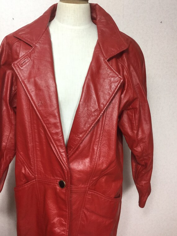 Vintage Red Leather cocoon Coat, Buttery Soft Hip… - image 10