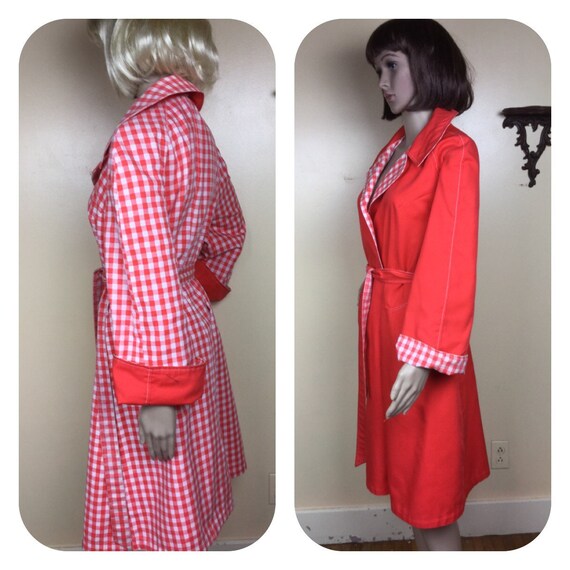 Red Gingham Coat, Wrap Reversible Spring Coat, MI… - image 6