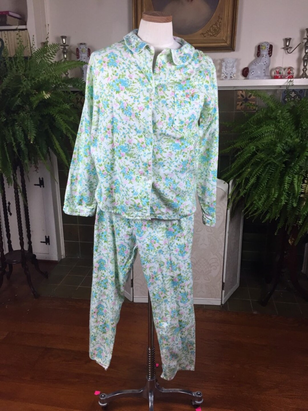 Vintage 60s Flannel Pajamas FLORAL Comfy . 2 Piece Pajama Set, Sm - Etsy