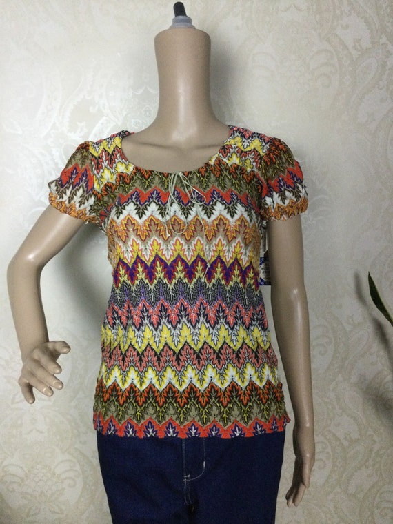 Vintage 70s Pastel  Jacquard popcorn top 1970s pu… - image 3