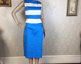 Vintage 1950s Blue & White Rockabilly Skirt Set, Size Sm