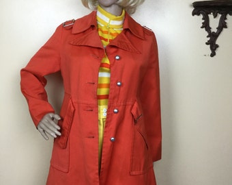 Vintage 70s Citrus  Orange Belted Spring Coat ,1970s Spring Coat SM