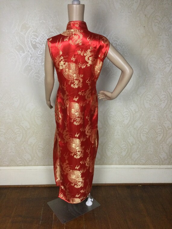 Vintage  Red & Gold cheongsam  Satin oriental asi… - image 3