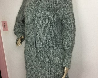 SALE Vintage 80s Mohair Sweater 1980s Long Gray Cardigan SweateR 1980s Hipster Mohair Sweater Coat, Oversized Slouchy Mohair Sweater M