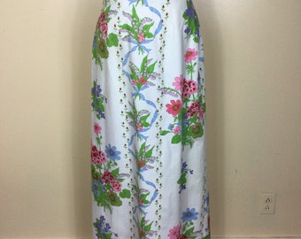 Vintage 70s Maxi  Skirt, Lily of the Valley Print m M