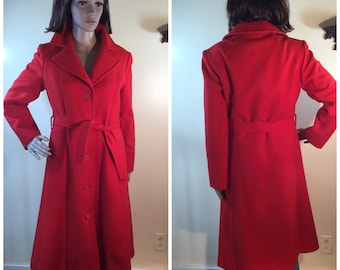 Vintage Pendleton , 70s Belted red midi coat, Xmas gift for her, 1970s  red coat