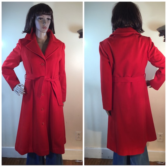 Vintage RED PENDLETON Coat, 70s Belted red midi c