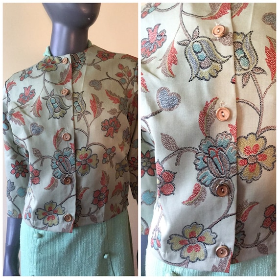 50s 60s blouse 1960s floral 50s blouse, Cotton pa