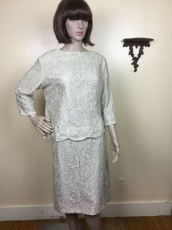 50s Lace Wedding Dress, Vintage 1950s Ivory  Chan… - image 7