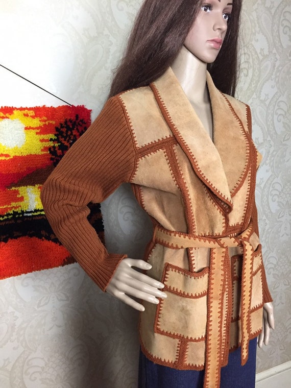 Vintage 70s Suede Sweater, Knit Jacket , Hippie C… - image 1