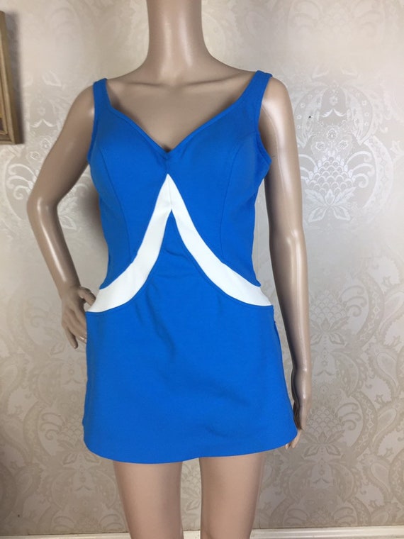 Vintage 60s Swimsuit , Mod Bright Blue One piece … - image 6