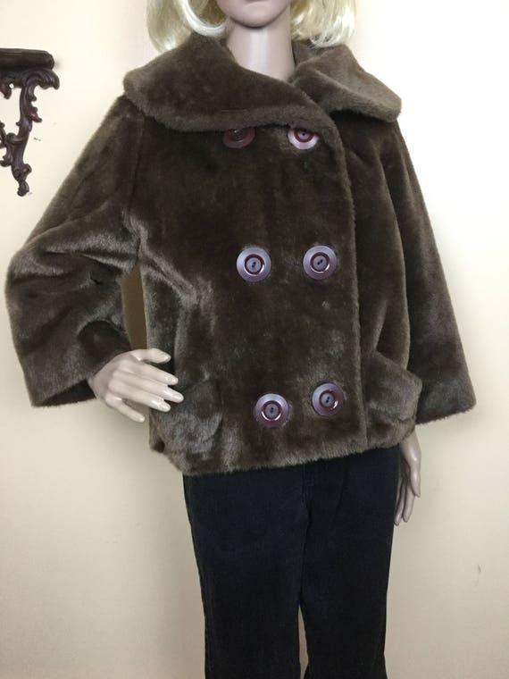 50s Fur  Jacket, Vintage 1950s Brown  Faux Mutton… - image 6