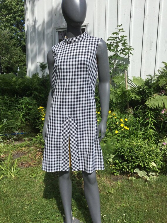 SALE Vintage black gingham dress , 60s scooter ,