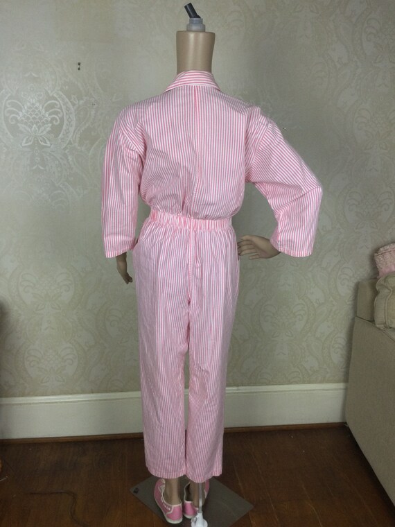 Y2K jumpsuit , pink & White Striped Sm Gem