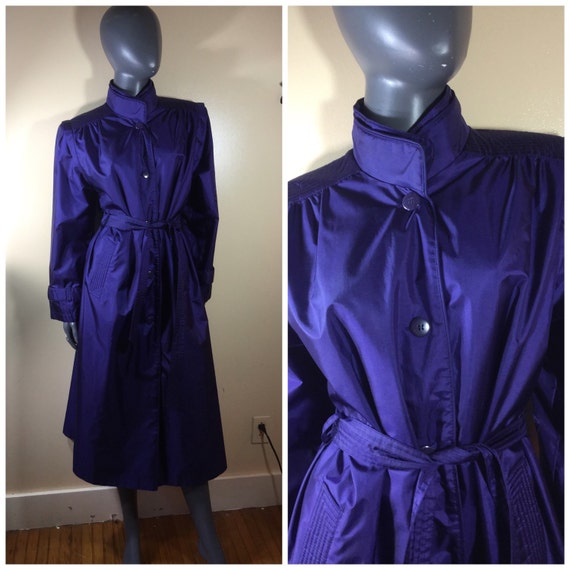 Vintage 80s Coat shiny raincoat opalescent purple trench | Etsy