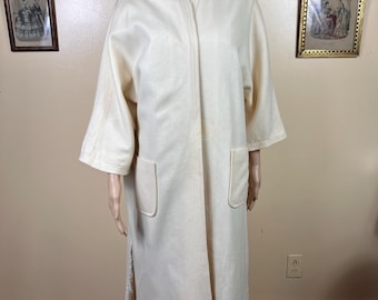 Vintage Cream DUSTER , wool COAT , open style sm med