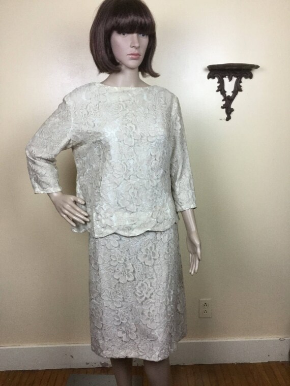 50s Lace Wedding Dress, Vintage 1950s Ivory  Chan… - image 3
