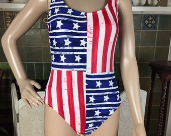 Vintage 90s Americana one piece SWIMSUIT , BONJOUR , SM