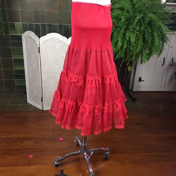 50s Red  Petticoat, Red Tulle Crinoline, Square D… - image 1