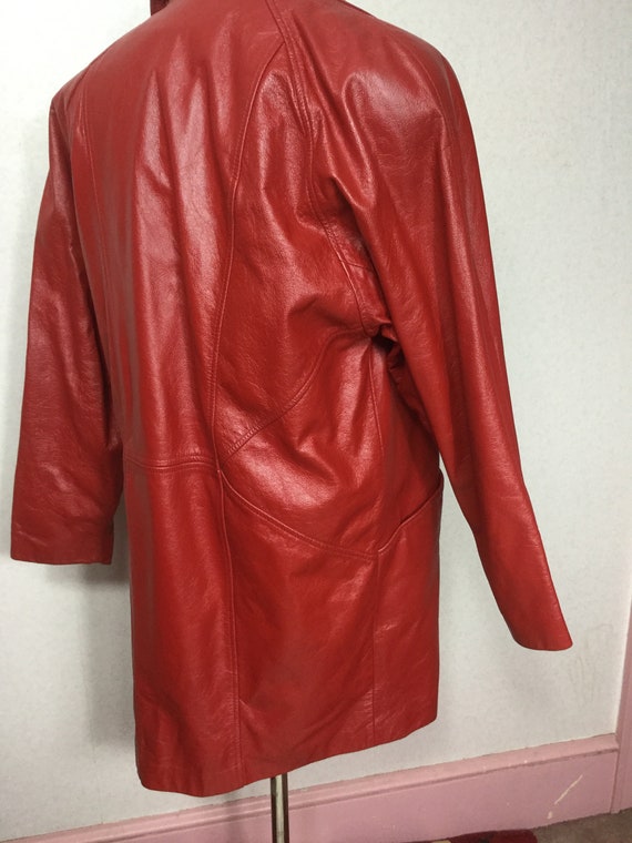 Vintage Red Leather cocoon Coat, Buttery Soft Hip… - image 8