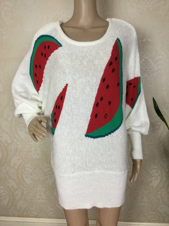 Vintage  90s Watermelon Sweater Dress, Oversize H… - image 5