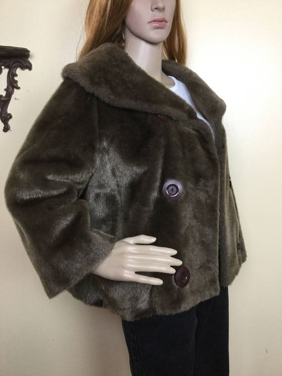 50s Fur  Jacket, Vintage 1950s Brown  Faux Mutton… - image 5