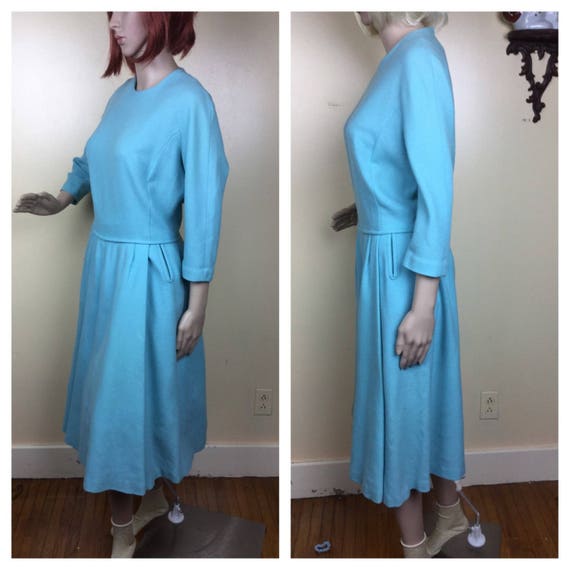 Vintage 50s Dress Sky blue Wool Full Sweep Pleate