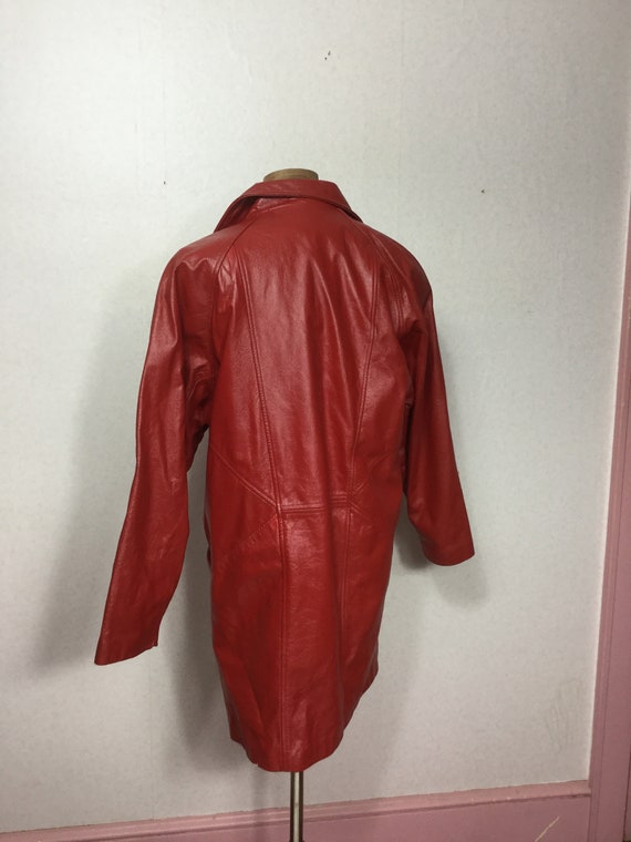 Vintage Red Leather cocoon Coat, Buttery Soft Hip… - image 6