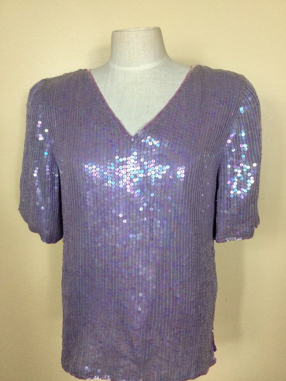 Vintage lilac sequin top, Disco top , Balletcore;… - image 7