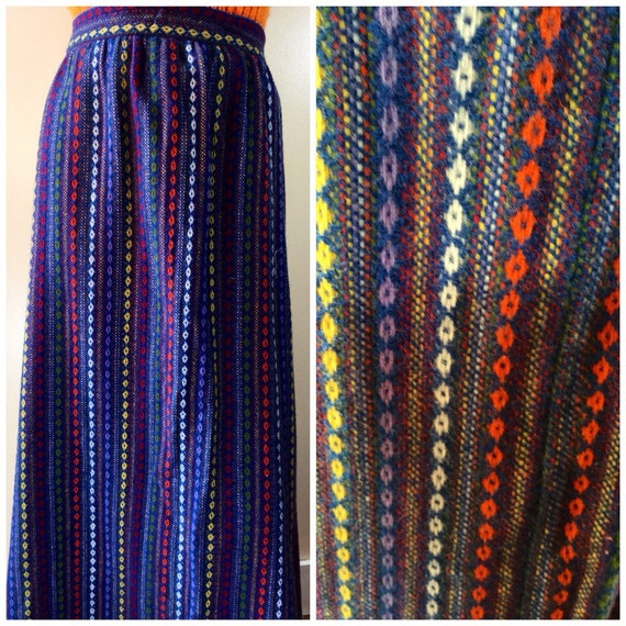 Vintage 70s wool maxi boho, hippie skirt, festiva