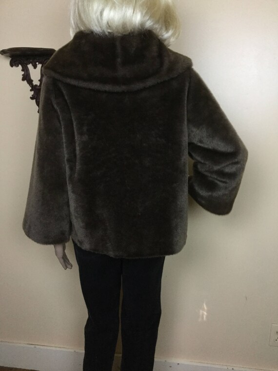 50s Fur  Jacket, Vintage 1950s Brown  Faux Mutton… - image 10