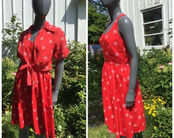 Vintage 70s Red Halter Dress and Tie Top M