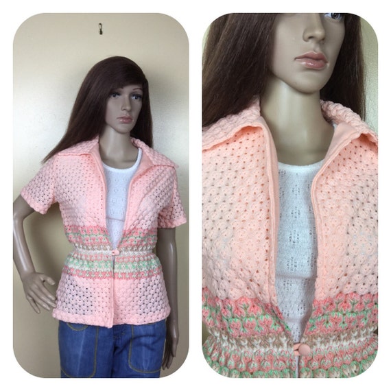 Vintage 70s puckered popcorn peachy shirt SM