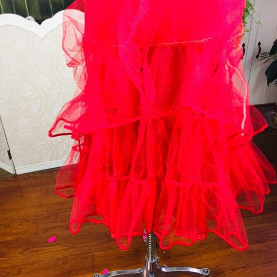 50s Red  Petticoat, Red Tulle Crinoline, Square D… - image 2