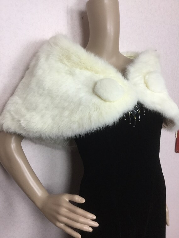 50s Ivory Fur Stole ,50s Rabbit fur stole wrap, wh