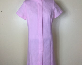 Vintage 60s Pastel Pink Mini Dress, Textured Polyester, Bust 40