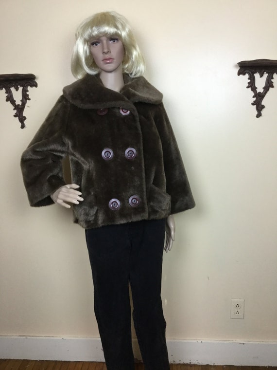 50s Fur  Jacket, Vintage 1950s Brown  Faux Mutton… - image 1