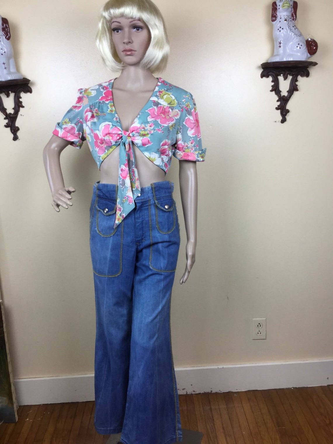 70s Floral Tie Front Top vintage midriff Short Summer | Etsy