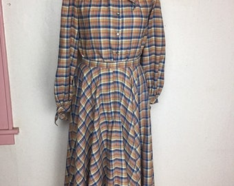 Vintage 70s Plaid Prairie Dress, Western Skirt & Top Set