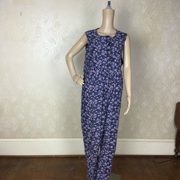 Vintage 1980s  Laura Ashley jumpsuit 80s Floral Garden Jumpsuit ,lavender Purple