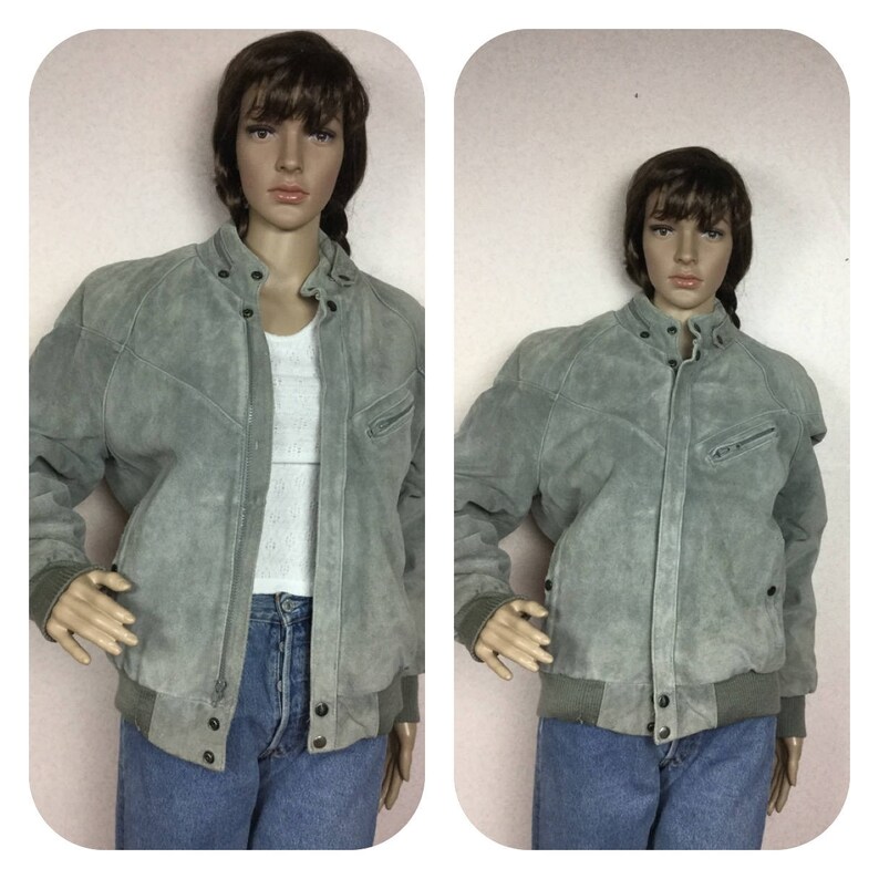 fur lined 70s bomber coat vintage 70s suede jacket gray suede bomber baseball jacket sm med
